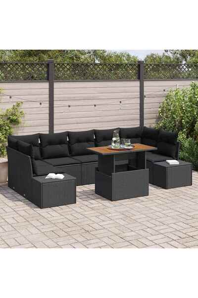 vidaxl Set de canapele pentru gradina 8 pcs Negru Rattan poli