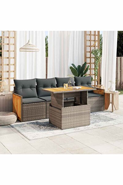 vidaxl Set canapea de gradina cu perne, 5 piese, poliratan/lemn acacia