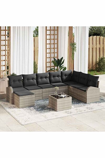 vidaxl Set de canapea cu perna 9 pcs Gri deschis poliratan