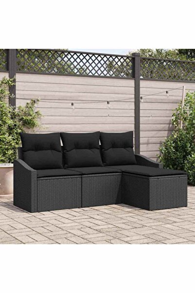 vidaxl Set de canapea cu perna 4 pcs Negru poliratan
