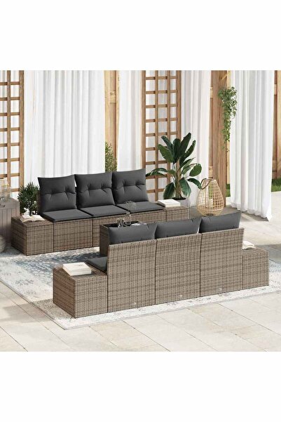 vidaxl Set de canapele pentru gradina cu perna 7 pcs Gri poliratan