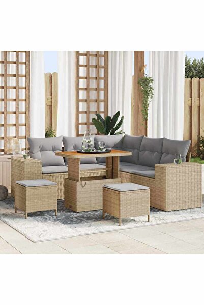 vidaxl Set de canapele pentru gradina cu perna 8 pcs Bej poliratan