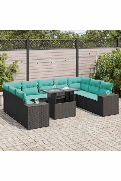 vidaxl Set canapele de gradina cu perne, 10 piese, negru, poliratan
