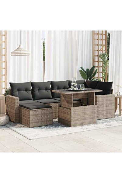 vidaxl Set canapele de gradina, 7 piese, cu perne, gri, poliratan