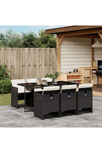 vidaxl Set mobilier de gradina cu perne, 7 piese, negru, poliratan