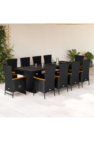 vidaxl Set mobilier de exterior cu perne, 11 piese, negru, poliratan