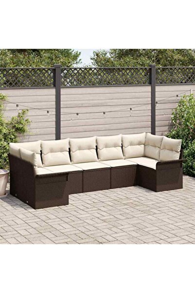 vidaxl Set de canapele pentru gradina cu perna 7 pcs Maro poliratan