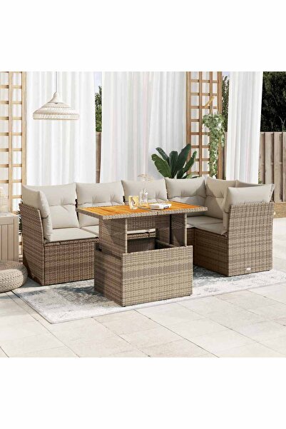 vidaxl Set canapele de gradina cu perne, 6 piese, bej, poliratan