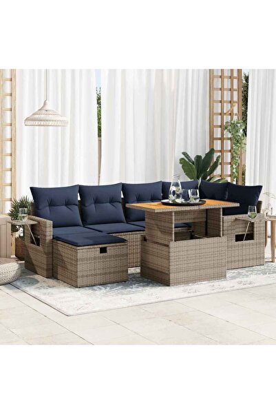 vidaxl Set canapele gradina perne 7 piese negru, poliratan/lemn acacia