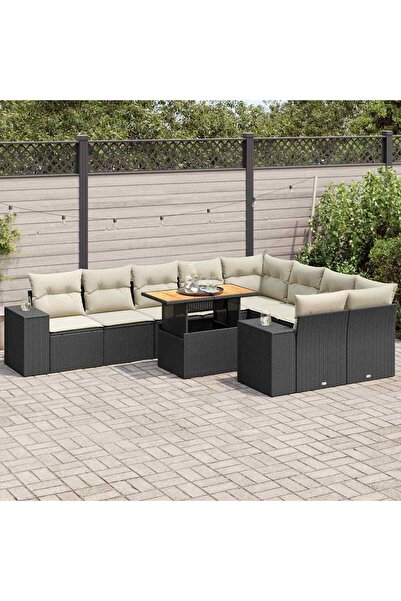 vidaxl Set canapele de gradina cu perne, 10 piese, negru, poliratan