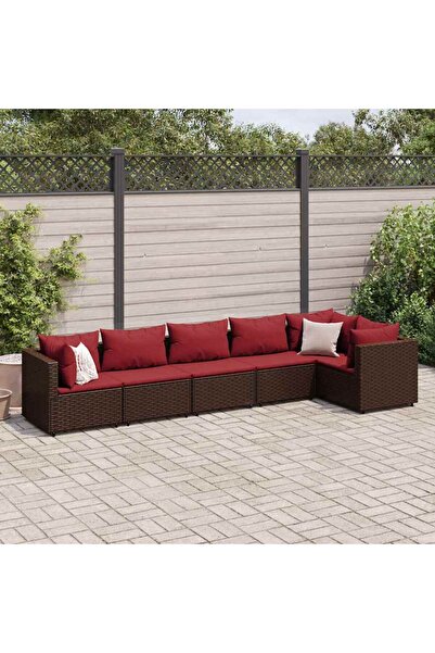 vidaxl Set mobilier de gradina cu perne, 6 piese, maro, poliratan