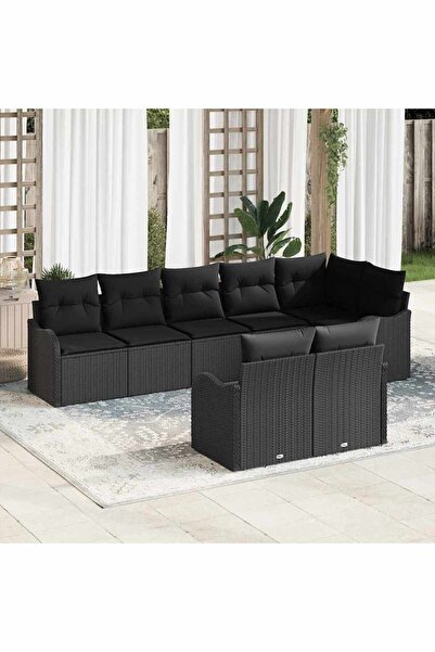 vidaxl Set de canapele pentru gradina 8 pcs Negru poliratan