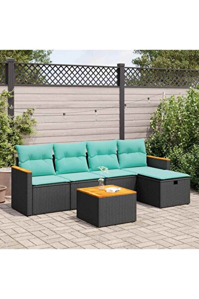 vidaxl Set mobilier de gradina cu perne, 6 piese, negru, poliratan
