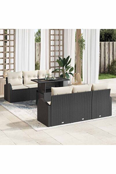 vidaxl Set de canapele pentru gradina cu perna 7 pcs Negru Rattan poli