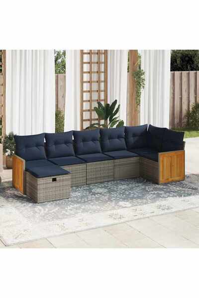 vidaxl Set canapele de gradina, 7 piese, cu perne, gri, poliratan