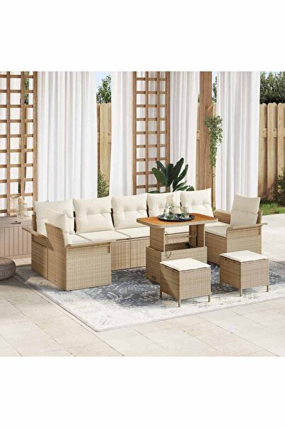 vidaxl Set de canapele pentru gradina cu perna 10 pcs Bej poliratan