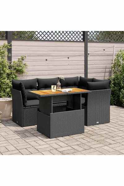 vidaxl Set mobilier de gradina cu perne, 5 piese, negru, poliratan