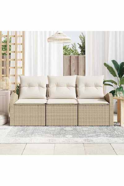 vidaxl Set de canapele pentru gradina 3 pcs Bej È™i alb Rattan poli