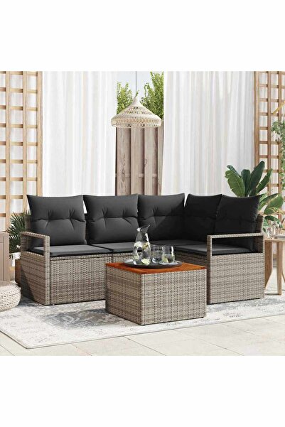 vidaxl Set de canapele pentru gradina cu perna 5 pcs Gri poliratan