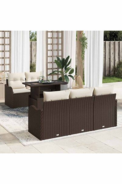 vidaxl Set de canapele pentru gradina cu perna 6 pcs Maro poliratan