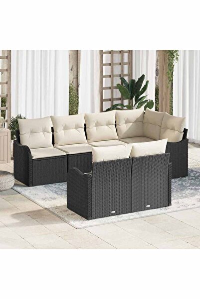 vidaxl Set de canapele pentru gradina 7 pcs Negru Rattan poli