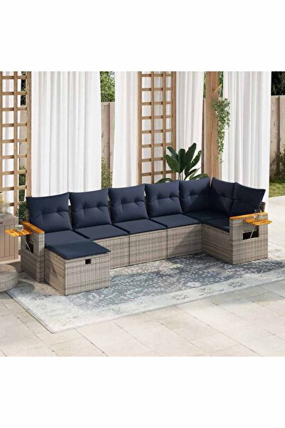 vidaxl Set canapele de gradina, 7 piese, cu perne, gri, poliratan