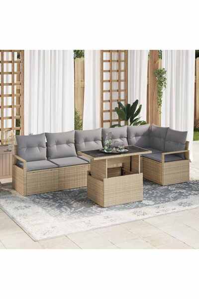 vidaxl Set de canapele pentru gradina cu perna 7 pcs Bej Rattan poli