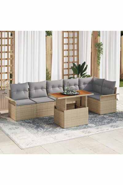 vidaxl Set de canapele pentru gradina 7 pcs Bej Rattan poli