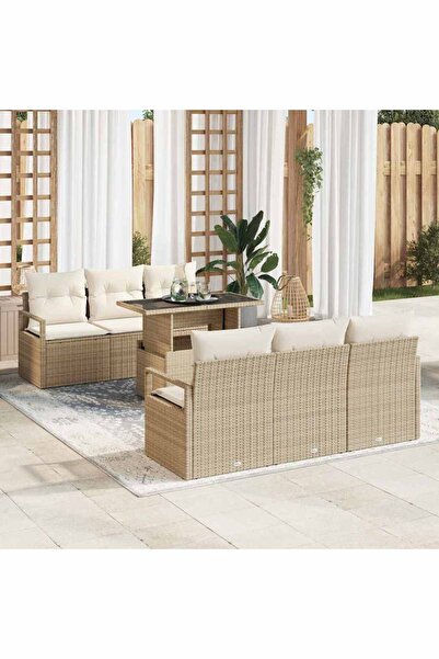 vidaxl Set de canapele pentru gradina cu perna 7 pcs Bej Rattan poli