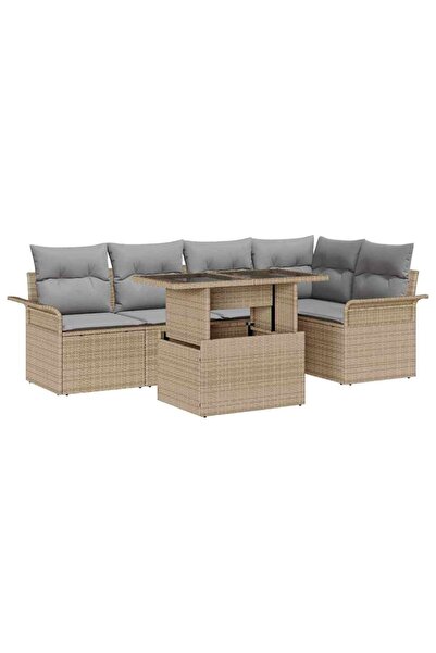 vidaxl Set de canapele pentru gradina cu perna 6 pcs Bej Rattan poli