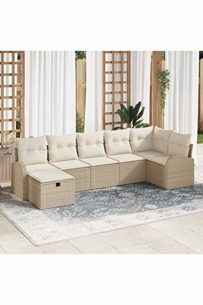 vidaxl Set de canapele pentru gradina cu perna 7 pcs Bej poliratan