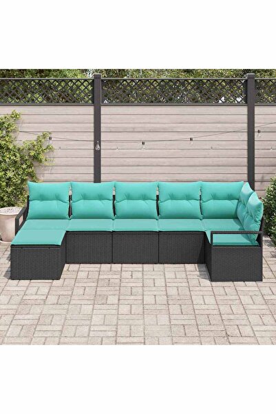 vidaxl Set de canapea cu perna 7 pcs Negru poliratan