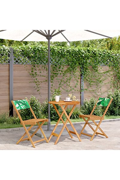 vidaxl Set mobilier bistro, 3 piese, textil model frunze/lemn masiv