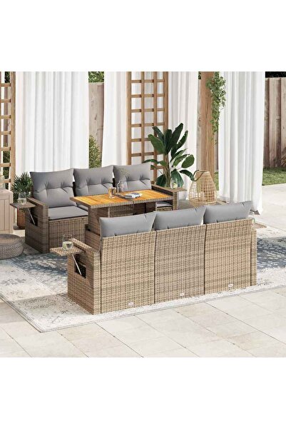 vidaxl Set canapele de gradina, 7 piese, cu perne, bej, poliratan