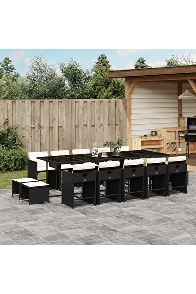 vidaxl Set mobilier de gradina cu perne, 15 piese, negru, poliratan