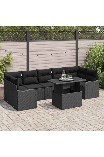 vidaxl Set de canapele pentru gradina cu perna 8 pcs Negru poliratan
