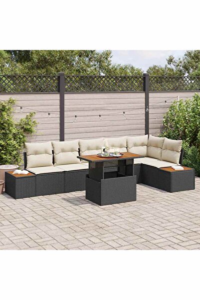 vidaxl Set de canapele pentru gradina 7 pcs Negru Rattan poli