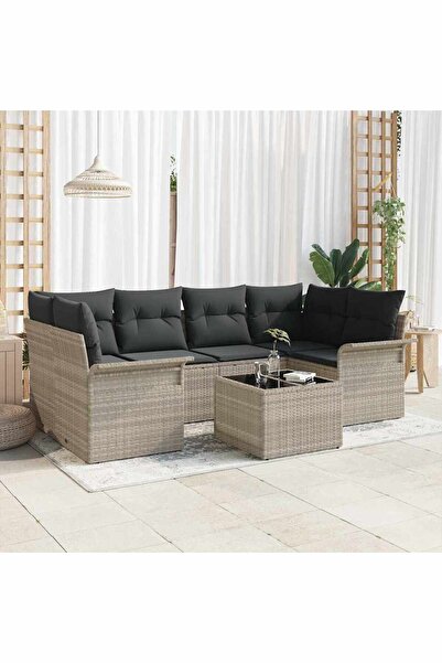 vidaxl Set de canapele pentru gradina 7 pcs Gri deschis poliratan