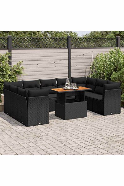 vidaxl Set canapele de gradina cu perne, 10 piese, negru, poliratan