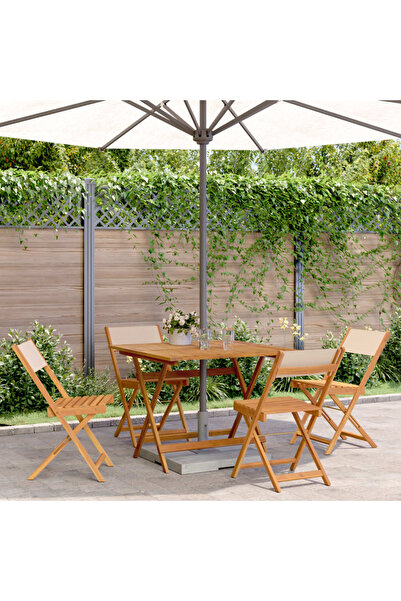 vidaxl Set mobilier de gradina 5 piese textil bej/lemn masiv