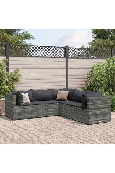 vidaxl Set mobilier de gradina cu perne, 5 piese, gri, poliratan