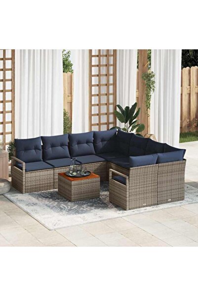 vidaxl Set de canapele pentru gradina cu perna 9 pcs Gri poliratan