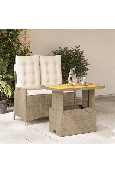 vidaxl Set mobilier de gradina, 2 piese, cu perne, bej, poliratan