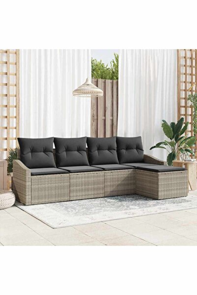 vidaxl Set de canapea cu perna 5 pcs Gri deschis poliratan