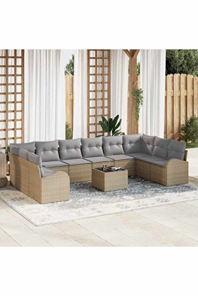 vidaxl Set de canapea cu perna 11 pcs Bej Poliratan