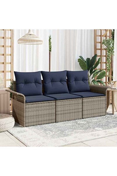 vidaxl Set de canapele pentru gradina cu perna 3 pcs Gri Rattan poli