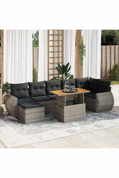vidaxl Set canapele de gradina cu perne, 8 piese, gri, poliratan