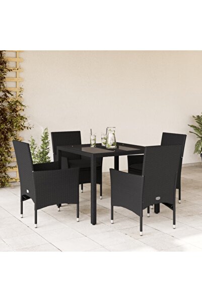 vidaxl Set mobilier de gradina cu perne 5 piese negru poliratan&sticla