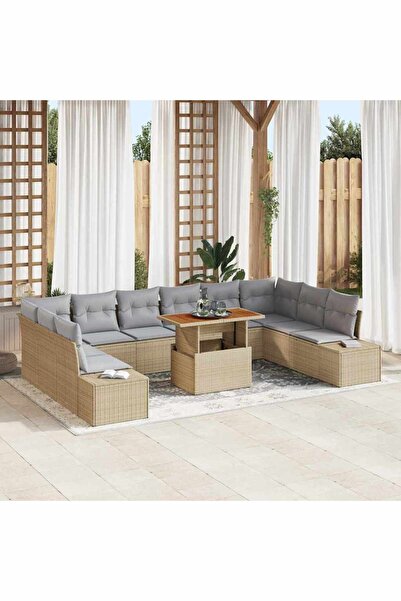 vidaxl Set de canapele pentru gradina 11 pcs Bej Rattan poli
