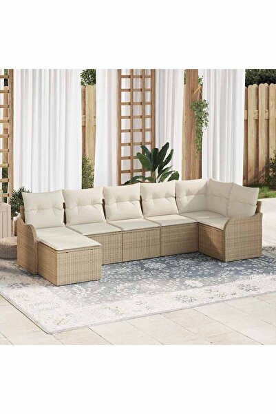 vidaxl Set de canapele pentru gradina 7 pcs Bej È™i alb Rattan poli